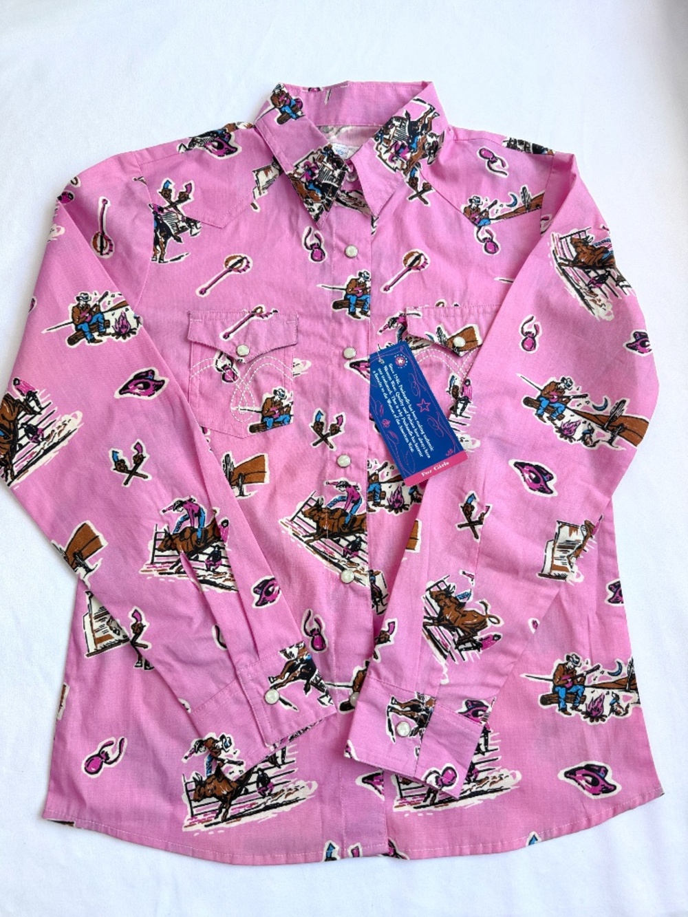 Panhandle Girls Pink Western Pearl Snap Shirt Rodeo Cowgirl Long Sleeve Size L